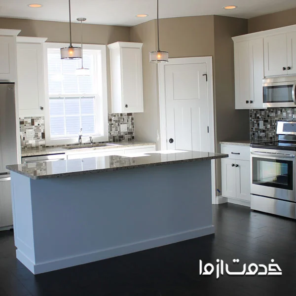 طرح کابینت ال با دیوارهای نابرابر